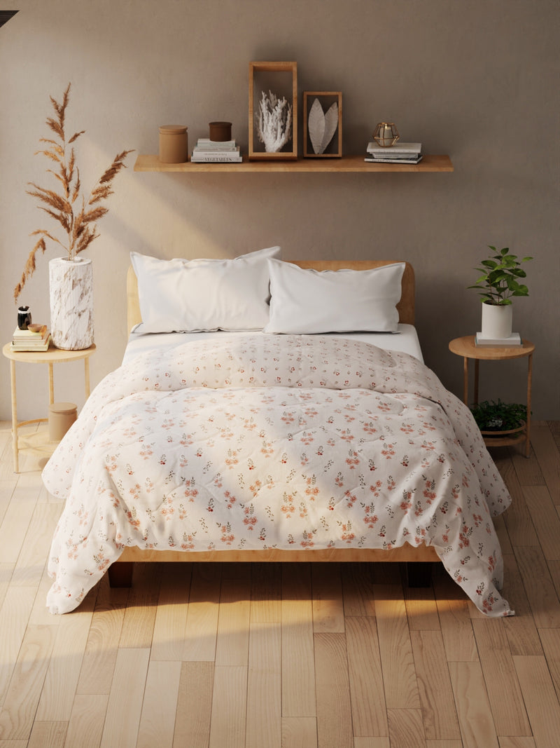 Super Soft Microfiber Double Comforter For All Weather <small> (floral-beige)</small>