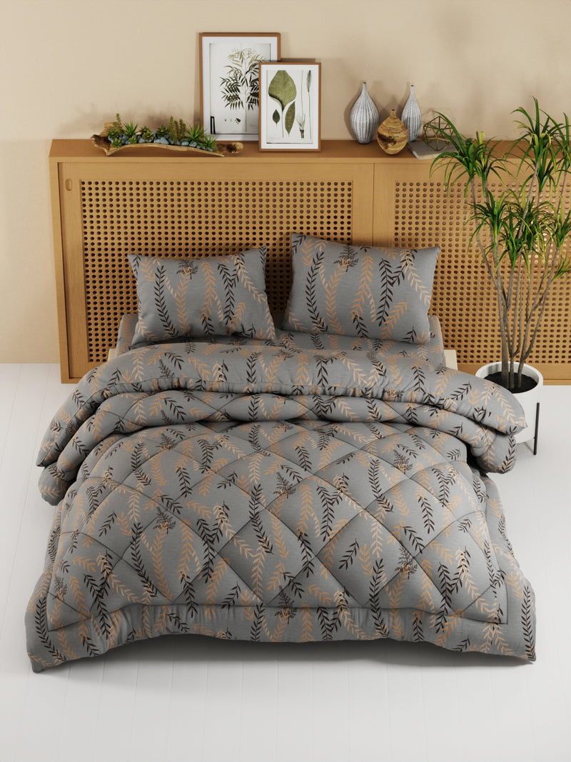 Extra Smooth Micro Double Comforter With 1 Double Bedsheet And 2 Pillow Covers For All Weather <small> (floral-dk.grey)</small>