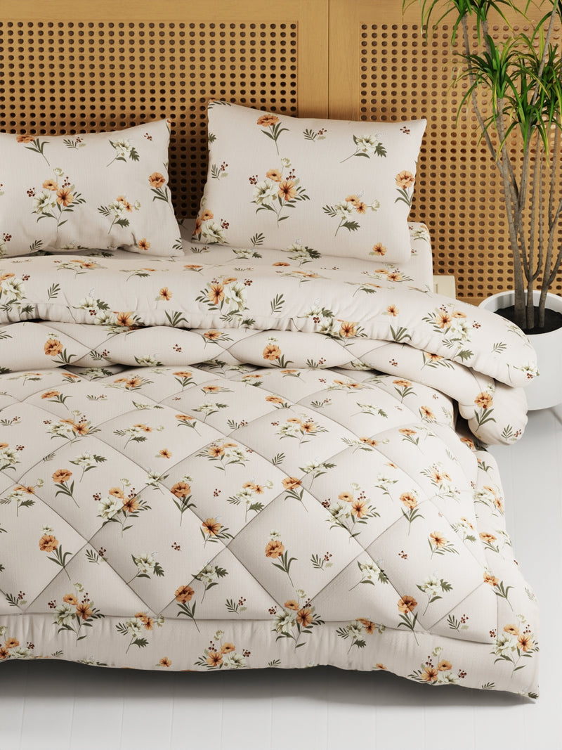 Extra Smooth Micro Double Comforter With 1 Double Bedsheet And 2 Pillow Covers For All Weather <small> (floral-sand)</small>