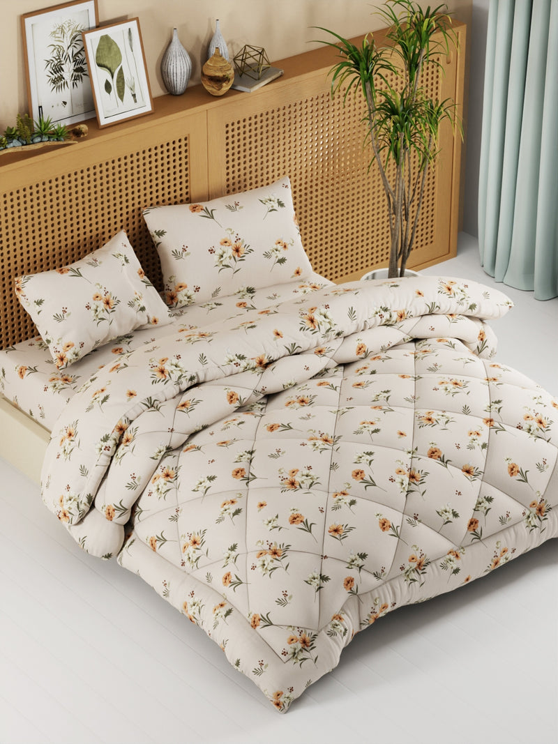 Extra Smooth Micro Double Comforter With 1 Double Bedsheet And 2 Pillow Covers For All Weather <small> (floral-sand)</small>