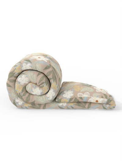 Extra Smooth Micro Double Comforter With 1 Double Bedsheet And 2 Pillow Covers For All Weather <small> (floral-lt.brown)</small>