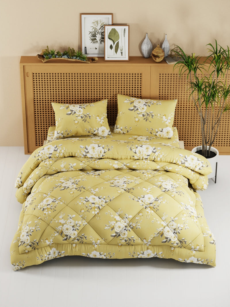 Extra Smooth Micro Double Comforter With 1 Double Bedsheet And 2 Pillow Covers For All Weather <small> (floral-yellow)</small>