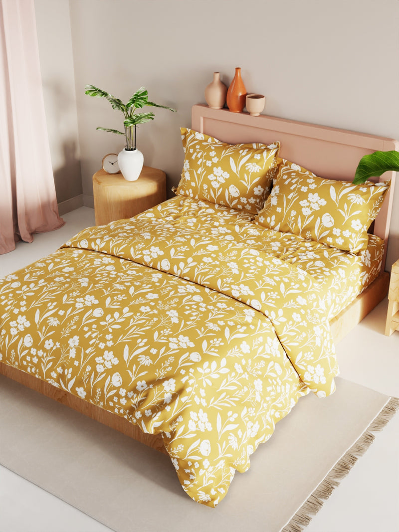 Extra Smooth Double Comforter With 1 Double Bedsheet 2 Pillow Covers, For Ac Room <small> (floral-mustard)</small>