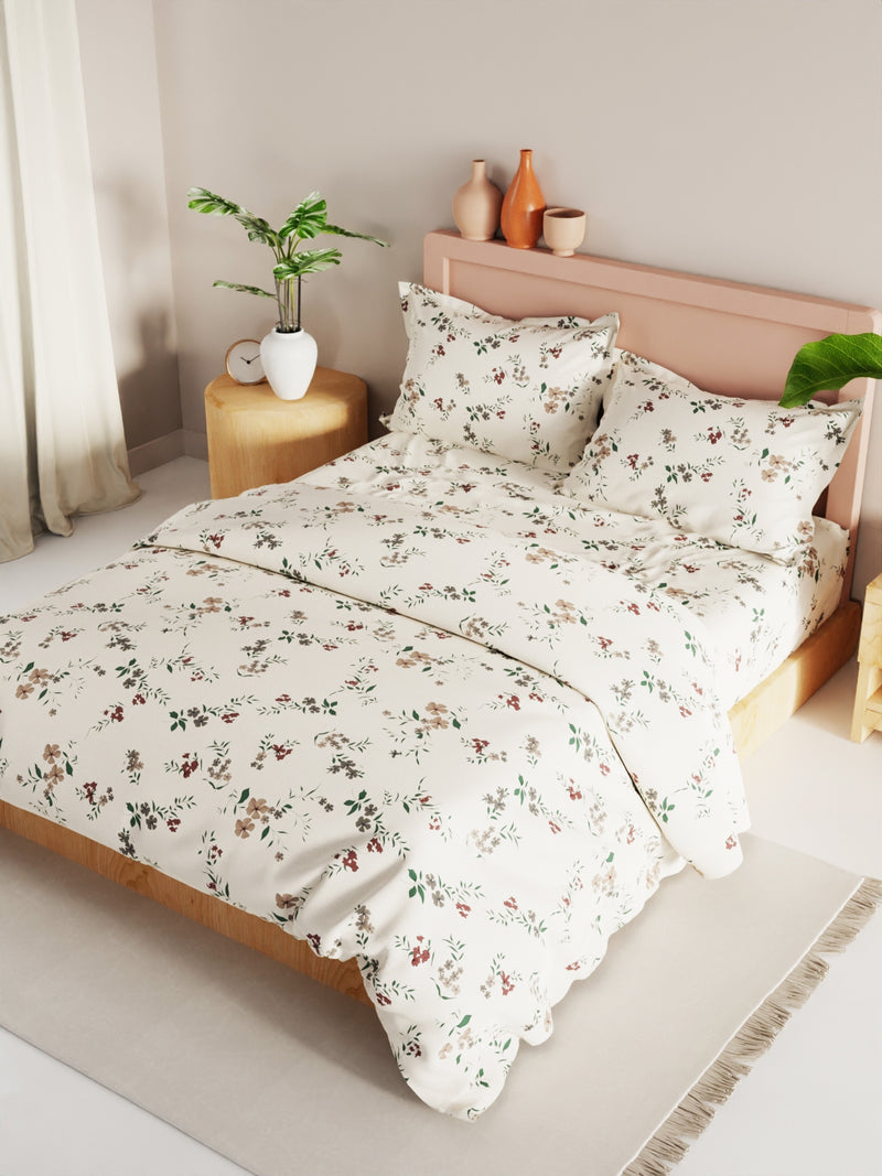 Extra Smooth Double Comforter With 1 Double Bedsheet 2 Pillow Covers, For Ac Room <small> (floral-beige)</small>