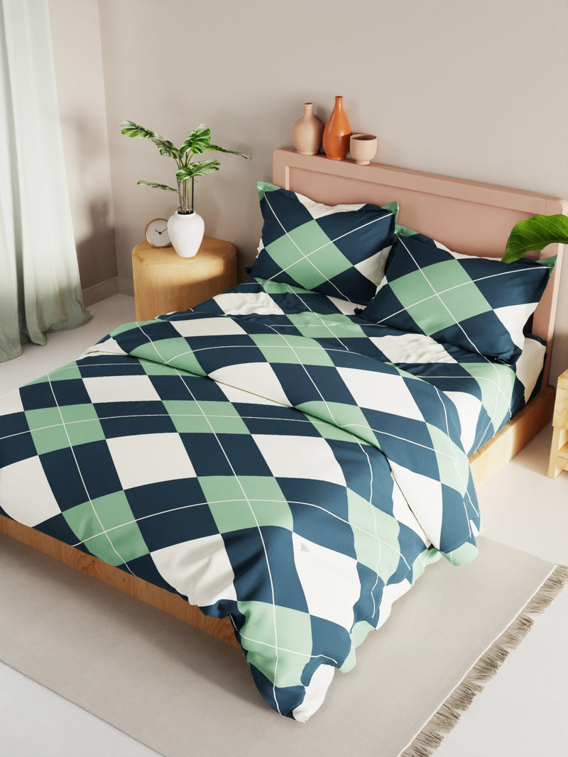 Extra Smooth Double Comforter With 1 Double Bedsheet 2 Pillow Covers, For Ac Room <small> (geometric-sage/blue)</small>