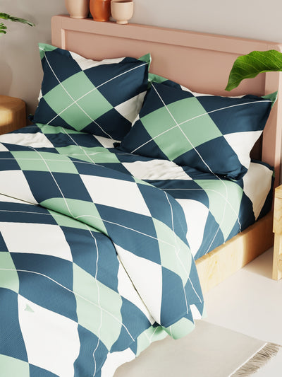 Extra Smooth Double Comforter With 1 Double Bedsheet 2 Pillow Covers, For Ac Room <small> (geometric-sage/blue)</small>