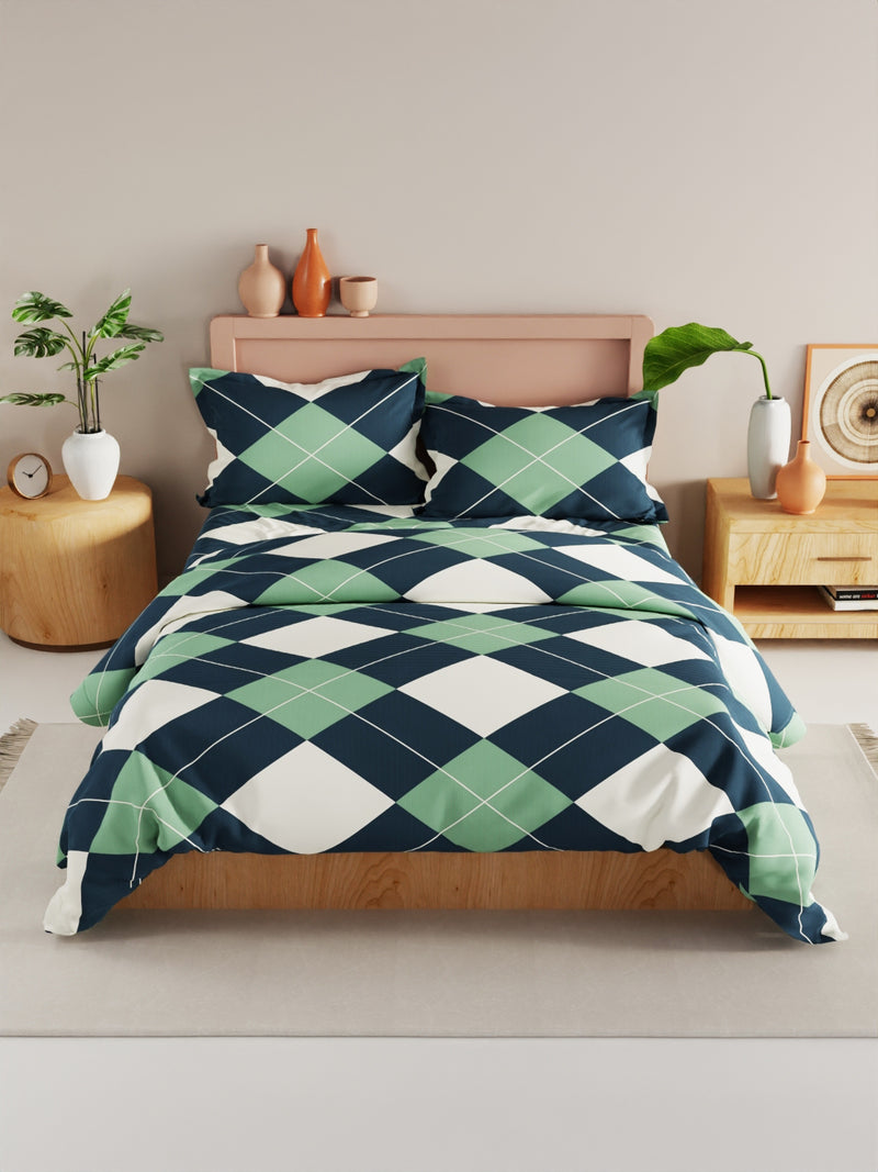 Extra Smooth Double Comforter With 1 Double Bedsheet 2 Pillow Covers, For Ac Room <small> (geometric-sage/blue)</small>