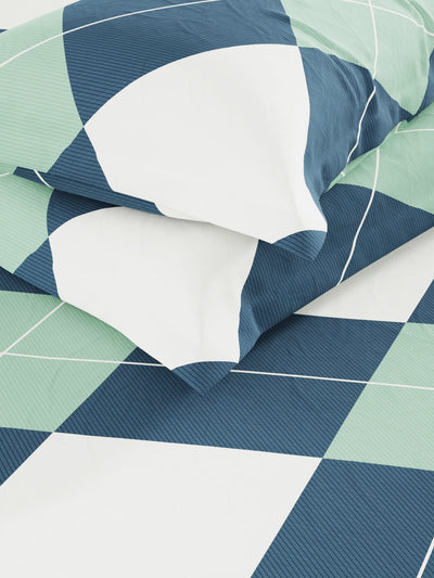 Extra Smooth Double Comforter With 1 Double Bedsheet 2 Pillow Covers, For Ac Room <small> (geometric-sage/blue)</small>