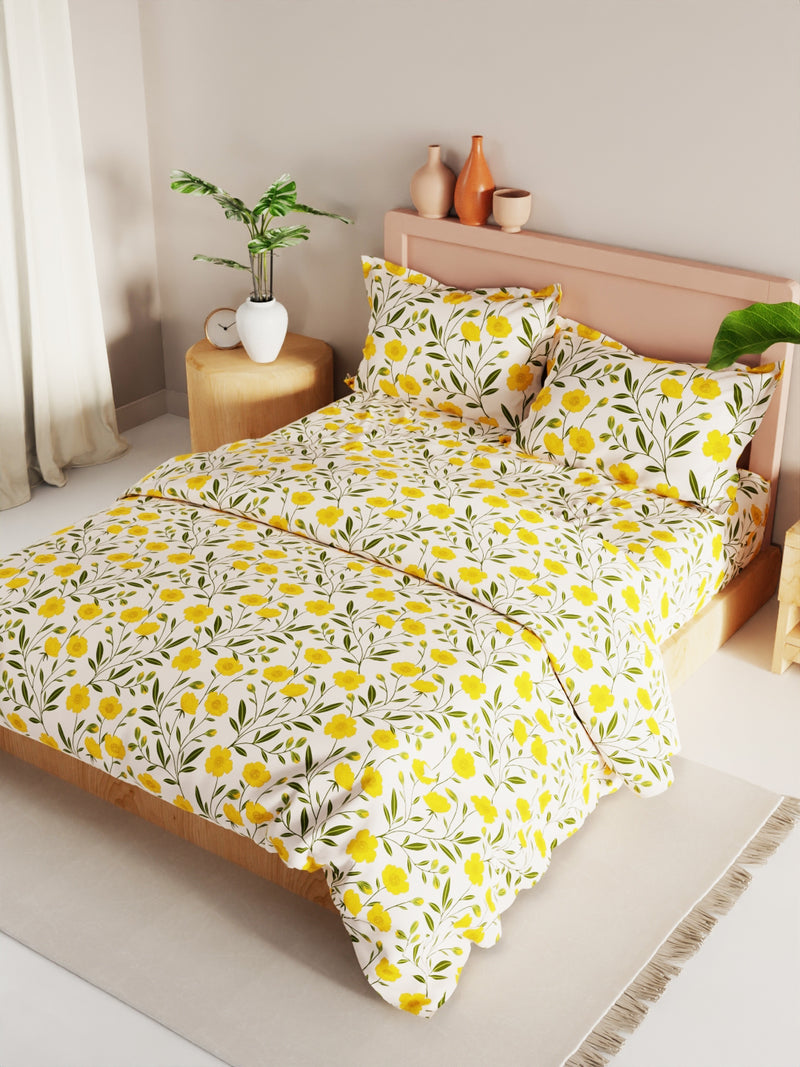 Extra Smooth Double Comforter With 1 Double Bedsheet 2 Pillow Covers, For Ac Room <small> (floral-sage)</small>