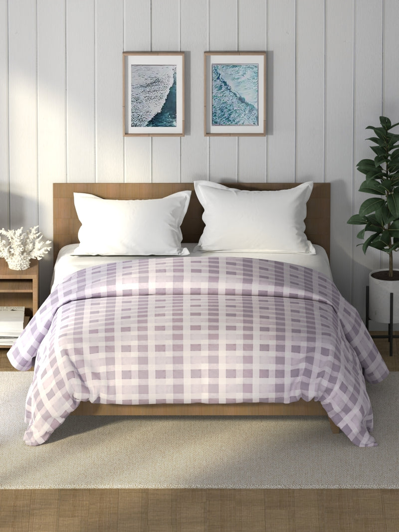 Super Soft 100% Cotton Fabric Comforter For All Weather <small> (checks-lavendar)</small>