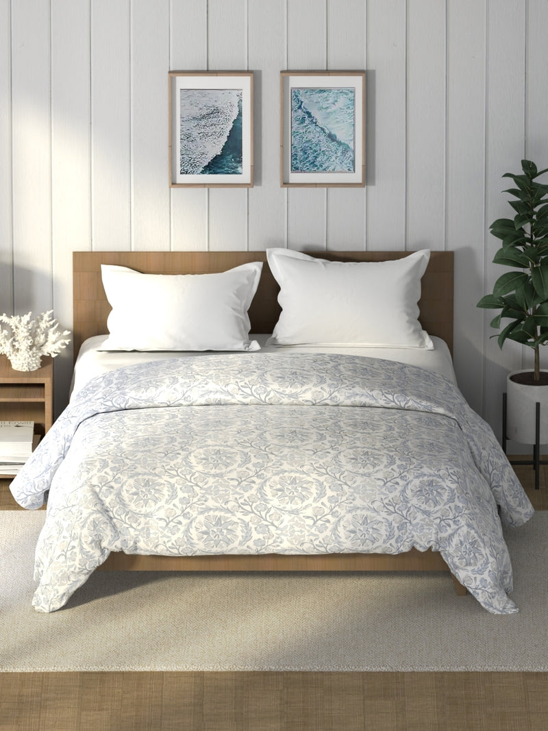 Super Soft 100% Cotton Fabric Comforter For All Weather <small> (floral-vesselgrey)</small>