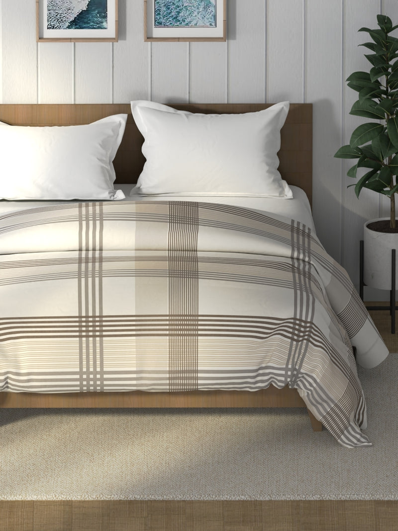 Super Soft 100% Cotton Fabric Comforter For All Weather <small> (stripe-beige/grey)</small>