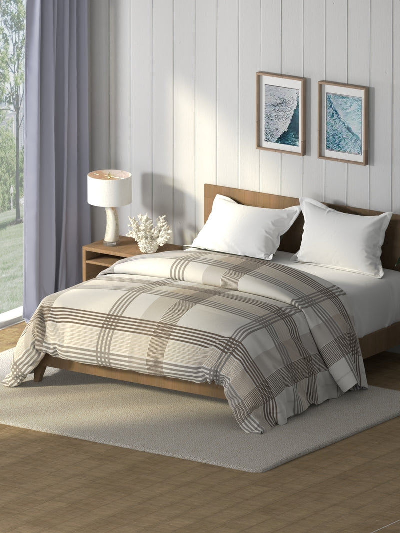 Super Soft 100% Cotton Fabric Comforter For All Weather <small> (stripe-beige/grey)</small>