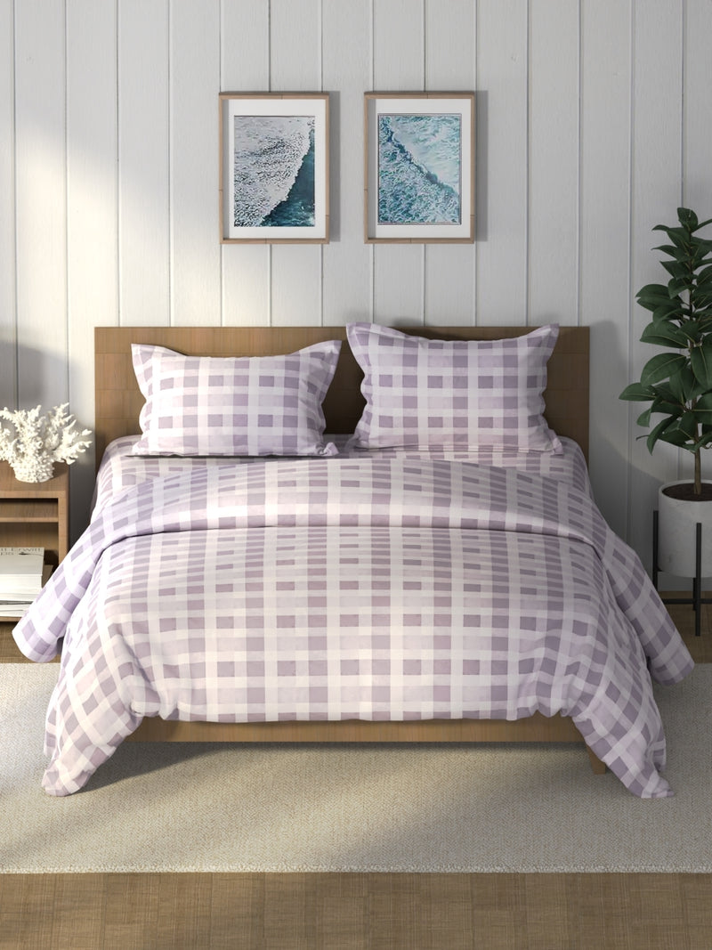 Super Soft 100% Cotton Double Comforter With 1 King Bedsheet And 2 Pillow Covers For All Weather <small> (checks-lavendar)</small>