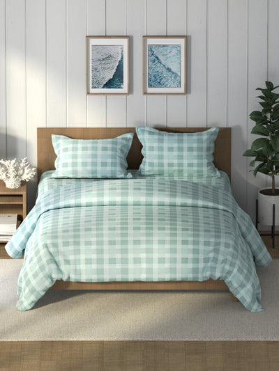 Super Soft 100% Cotton Double Comforter With 1 King Bedsheet And 2 Pillow Covers For All Weather <small> (checks-aqua)</small>