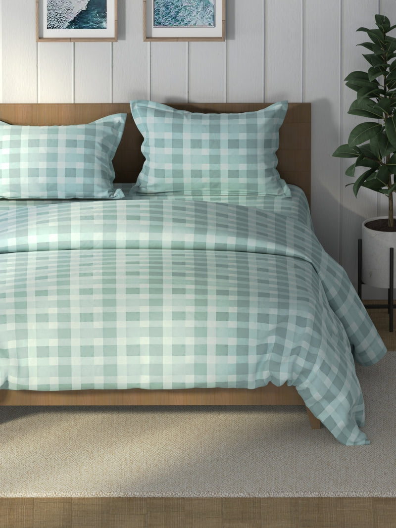 Super Soft 100% Cotton Double Comforter With 1 King Bedsheet And 2 Pillow Covers For All Weather <small> (checks-aqua)</small>