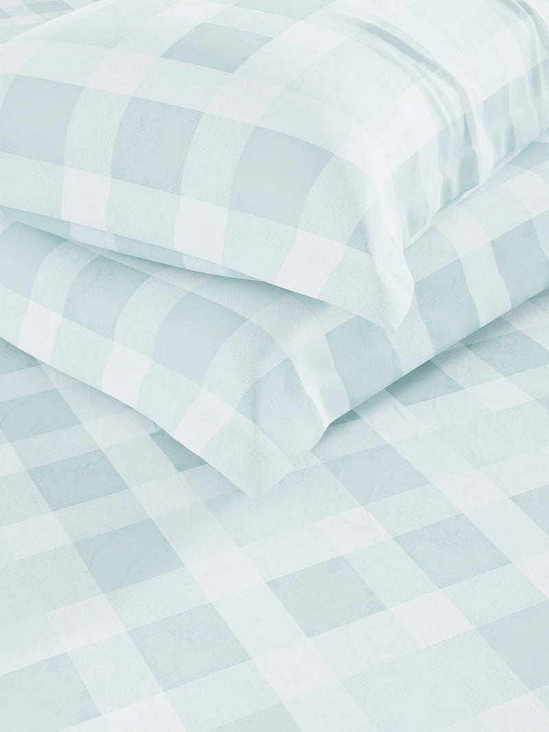 Super Soft 100% Cotton Double Comforter With 1 King Bedsheet And 2 Pillow Covers For All Weather <small> (checks-aqua)</small>