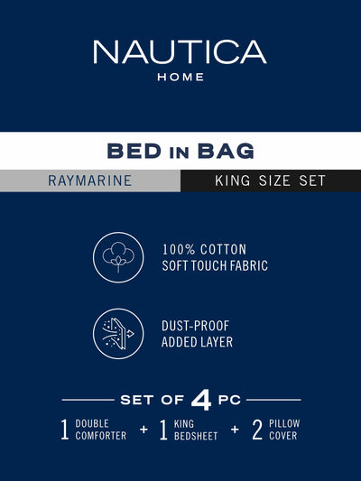 Super Soft 100% Cotton Double Comforter With 1 King Bedsheet And 2 Pillow Covers For All Weather <small> (checks-aqua)</small>