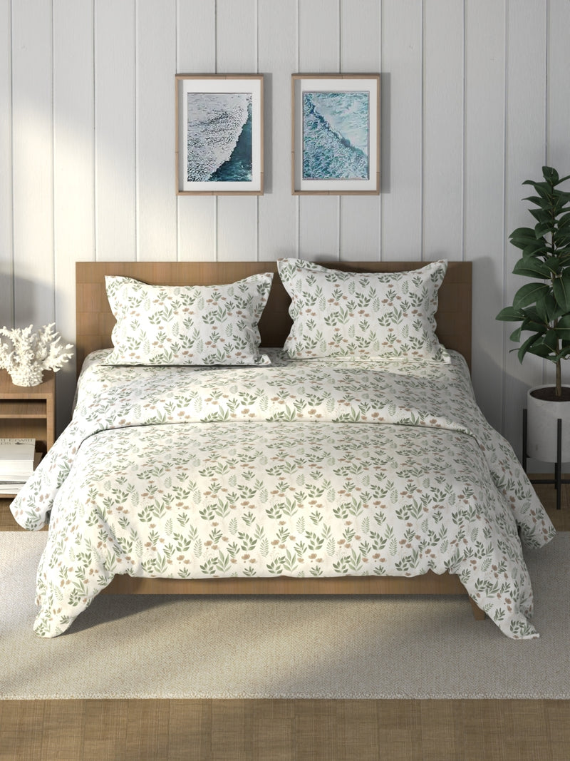 Super Soft 100% Cotton Double Comforter With 1 King Bedsheet And 2 Pillow Covers For All Weather <small> (floral-fairgreen)</small>