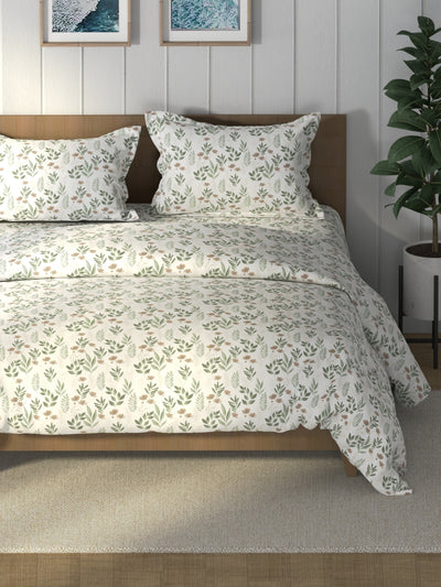 Super Soft 100% Cotton Double Comforter With 1 King Bedsheet And 2 Pillow Covers For All Weather <small> (floral-fairgreen)</small>