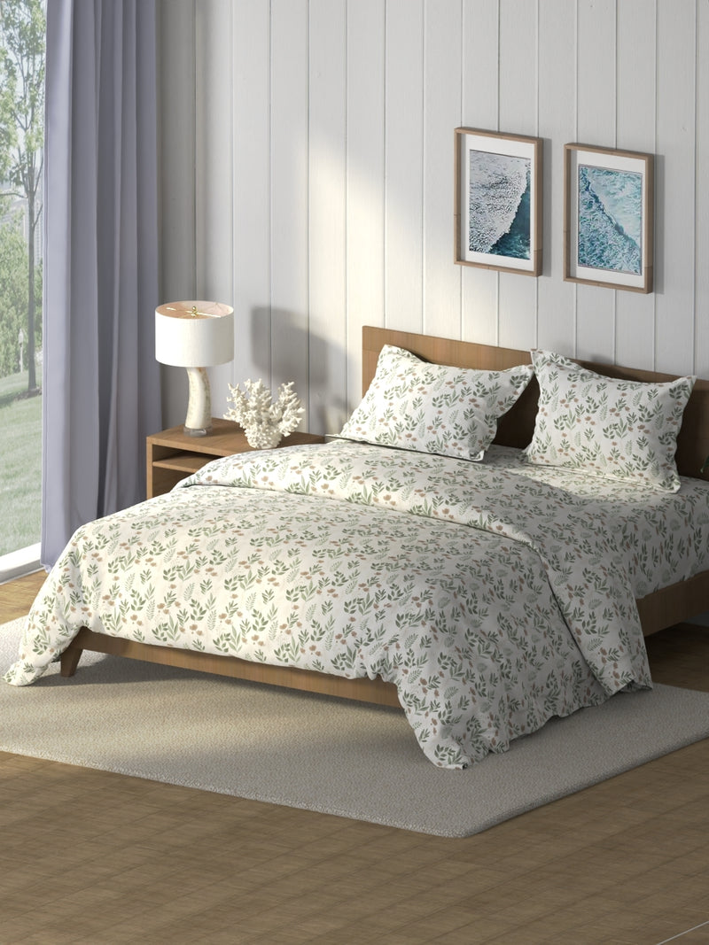 Super Soft 100% Cotton Double Comforter With 1 King Bedsheet And 2 Pillow Covers For All Weather <small> (floral-fairgreen)</small>