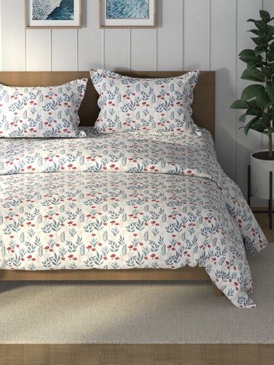 Super Soft 100% Cotton Double Comforter With 1 King Bedsheet And 2 Pillow Covers For All Weather <small> (floral-captainblue)</small>