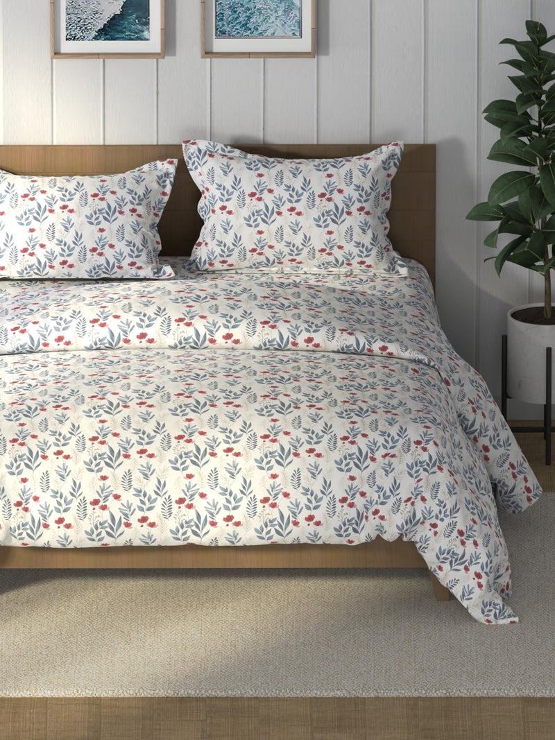 Super Soft 100% Cotton Double Comforter With 1 King Bedsheet And 2 Pillow Covers For All Weather <small> (floral-captainblue)</small>