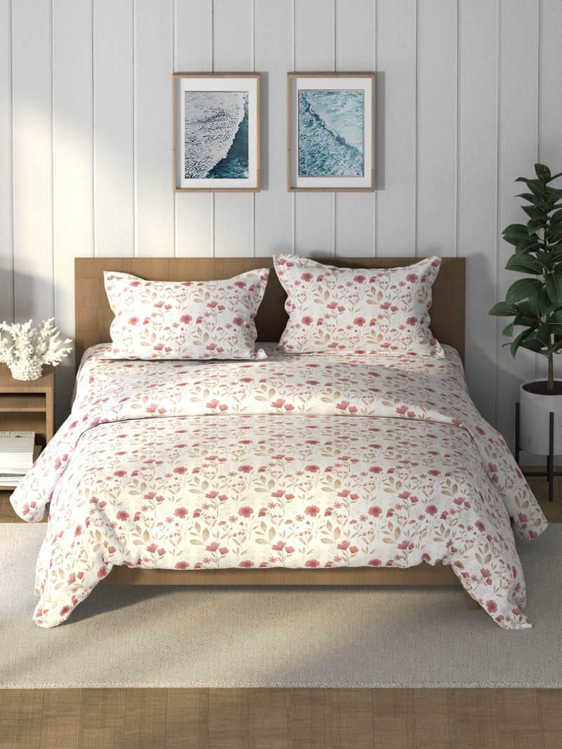 Super Soft 100% Cotton Double Comforter With 1 King Bedsheet And 2 Pillow Covers For All Weather <small> (floral-bikingred)</small>