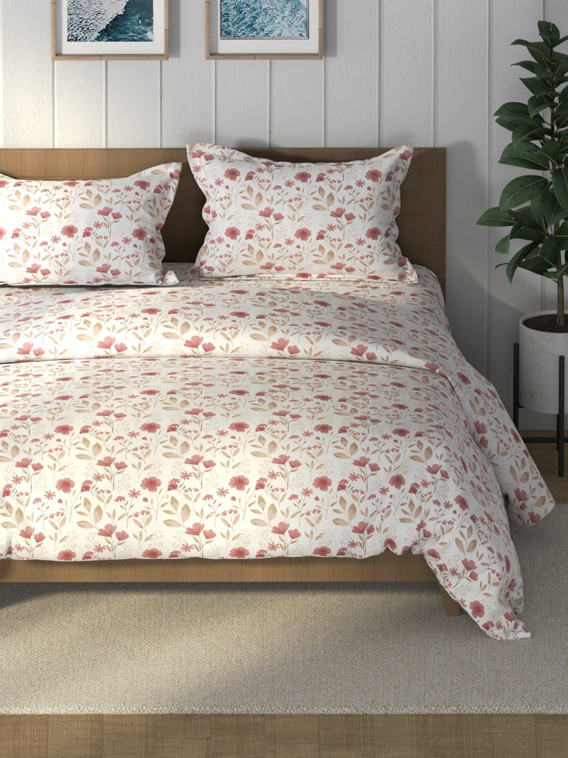 Super Soft 100% Cotton Double Comforter With 1 King Bedsheet And 2 Pillow Covers For All Weather <small> (floral-bikingred)</small>