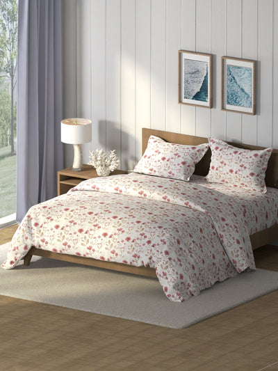 Super Soft 100% Cotton Double Comforter With 1 King Bedsheet And 2 Pillow Covers For All Weather <small> (floral-bikingred)</small>