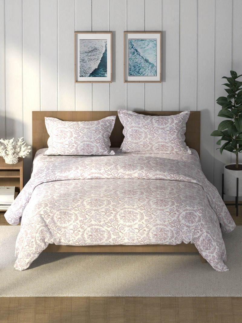 Super Soft 100% Cotton Double Comforter With 1 King Bedsheet And 2 Pillow Covers For All Weather <small> (floral-lavendar)</small>