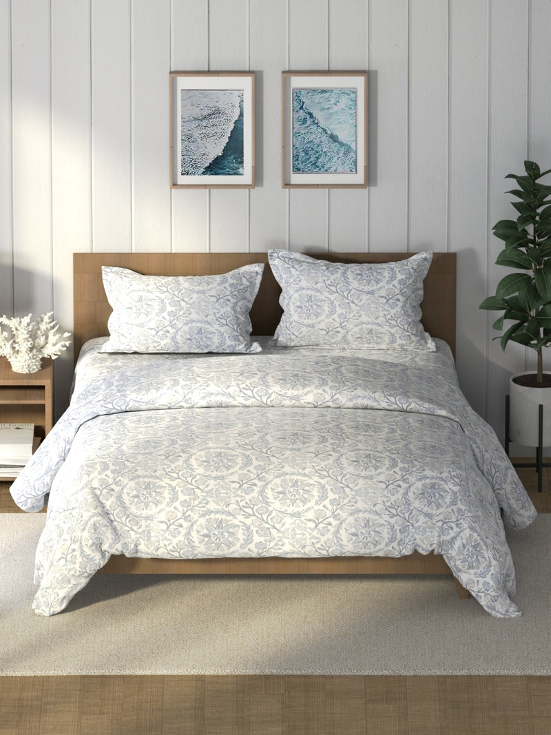 Super Soft 100% Cotton Double Comforter With 1 King Bedsheet And 2 Pillow Covers For All Weather <small> (floral-vesselgrey)</small>