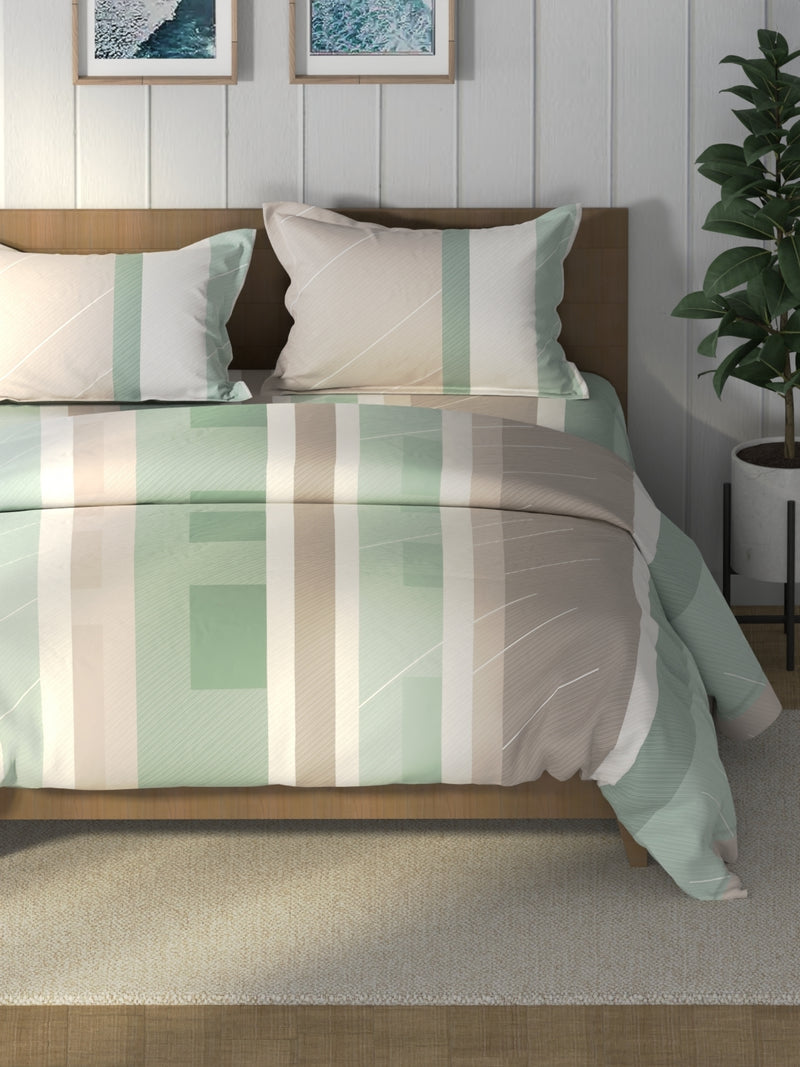 Super Soft 100% Cotton Double Comforter With 1 King Bedsheet And 2 Pillow Covers For All Weather <small> (geometric-fairgreen)</small>