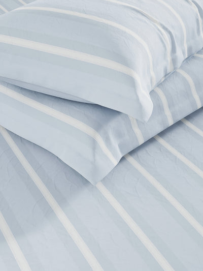 Super Soft 100% Cotton Double Comforter With 1 King Bedsheet And 2 Pillow Covers For All Weather <small> (stripe-vesselgrey)</small>