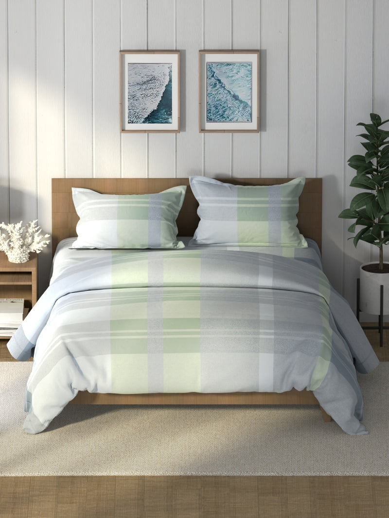 Super Soft 100% Cotton Double Comforter With 1 King Bedsheet And 2 Pillow Covers For All Weather <small> (geometric-grey/green)</small>