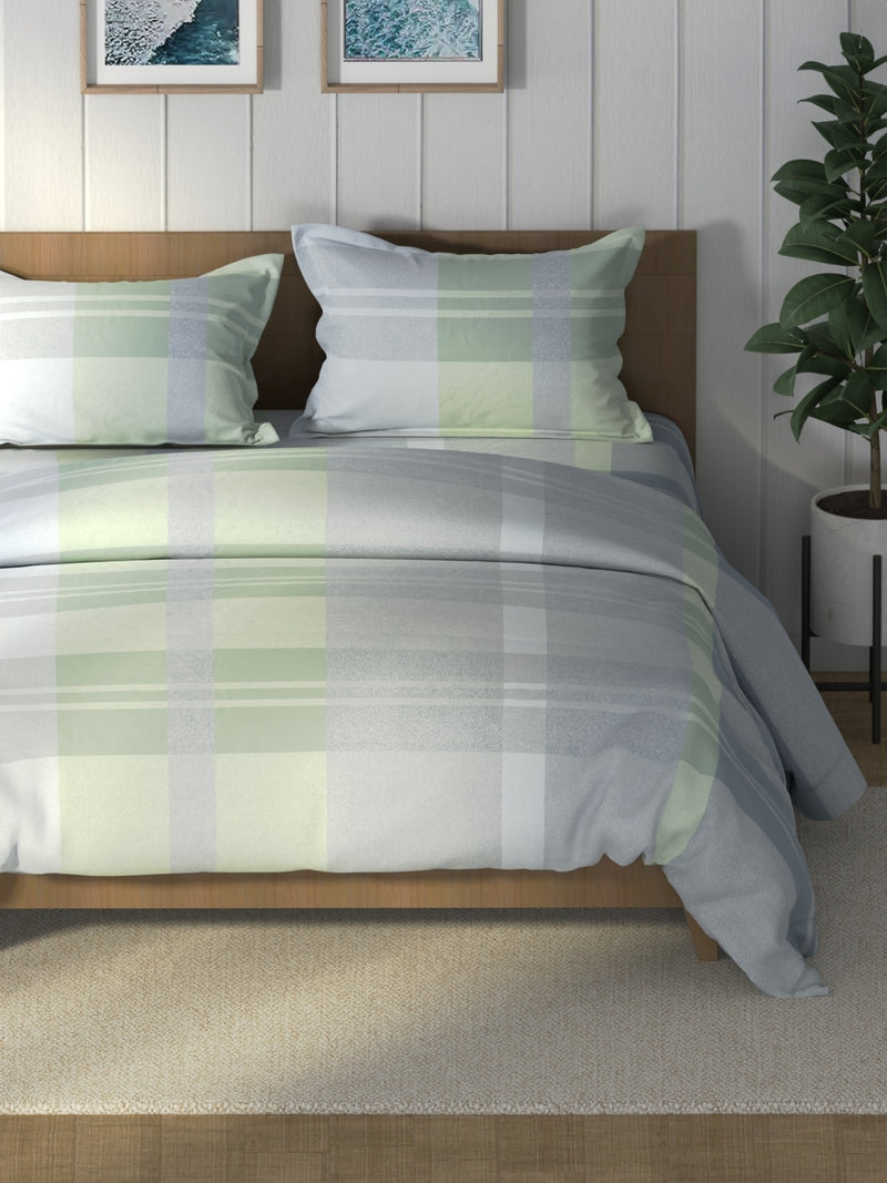 Super Soft 100% Cotton Double Comforter With 1 King Bedsheet And 2 Pillow Covers For All Weather <small> (geometric-grey/green)</small>