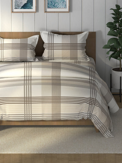 Super Soft 100% Cotton Double Comforter With 1 King Bedsheet And 2 Pillow Covers For All Weather <small> (stripe-beige/grey)</small>