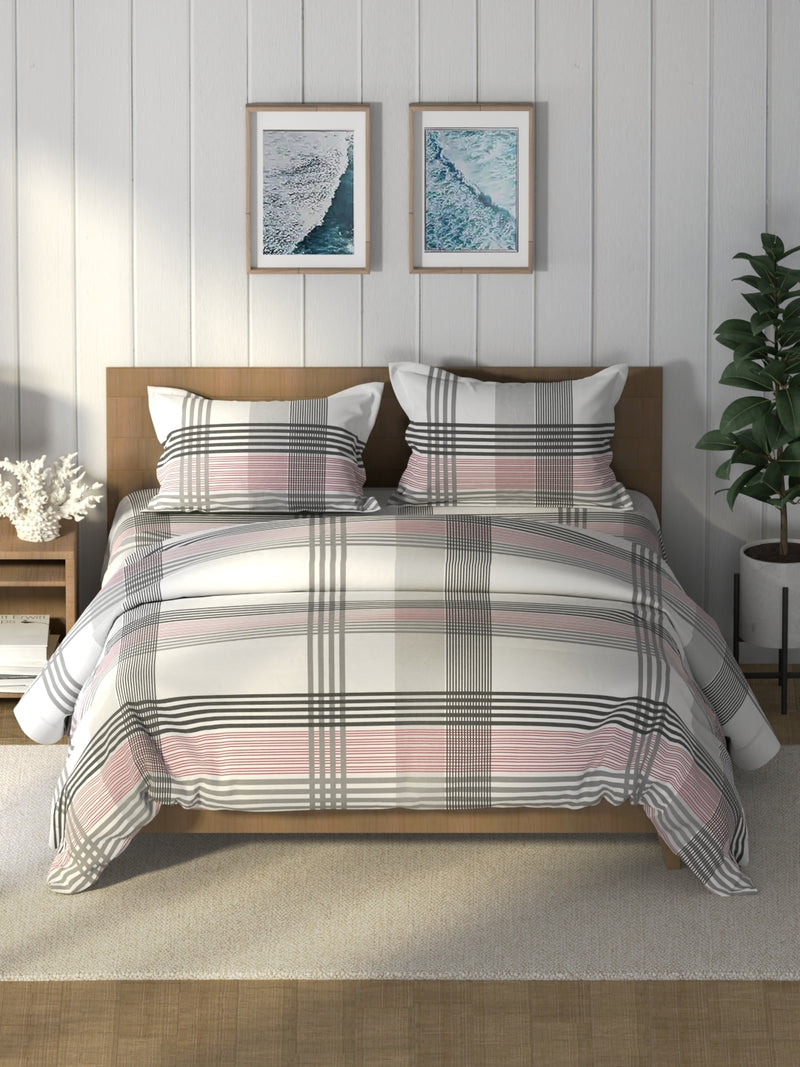 Super Soft 100% Cotton Double Comforter With 1 King Bedsheet And 2 Pillow Covers For All Weather <small> (stripe-red/grey)</small>