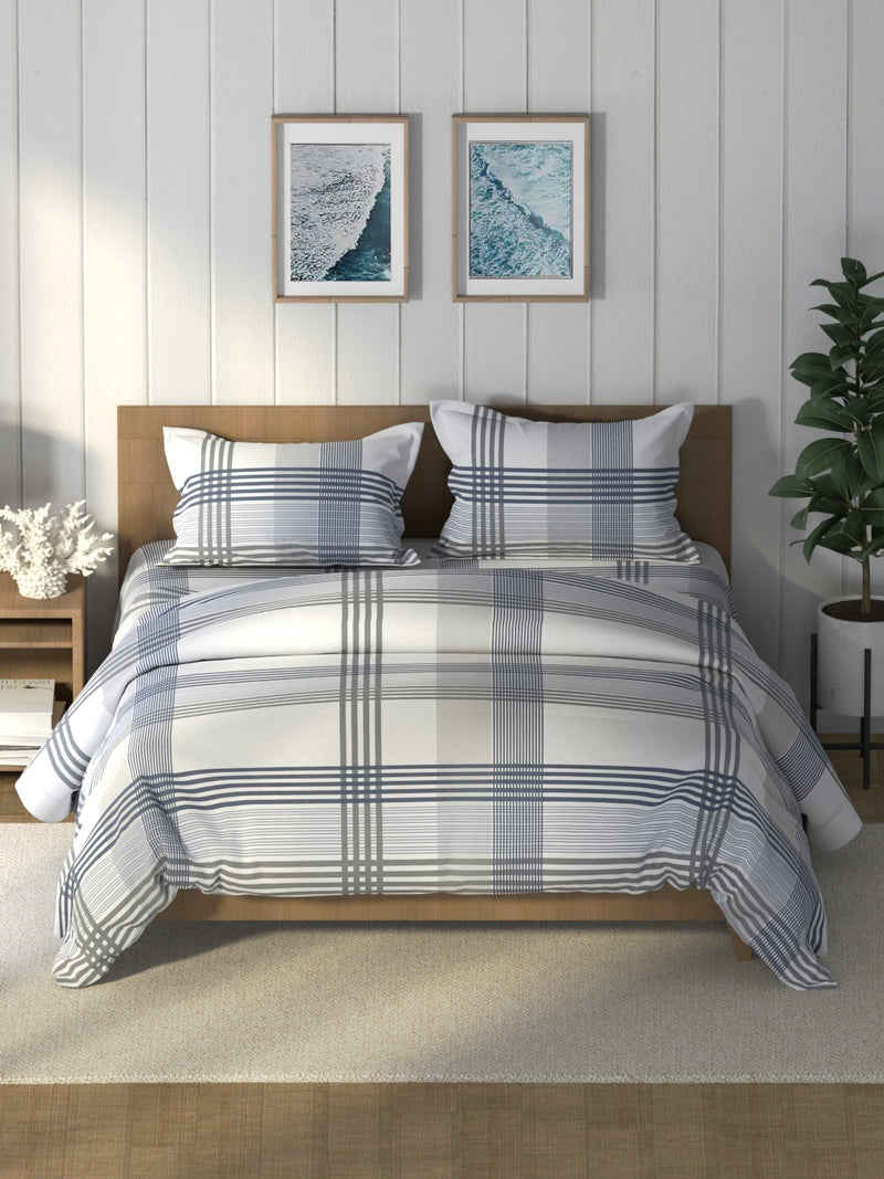 Super Soft 100% Cotton Double Comforter With 1 King Bedsheet And 2 Pillow Covers For All Weather <small> (stripe-blue)</small>