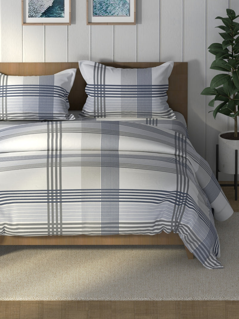 Super Soft 100% Cotton Double Comforter With 1 King Bedsheet And 2 Pillow Covers For All Weather <small> (stripe-blue)</small>