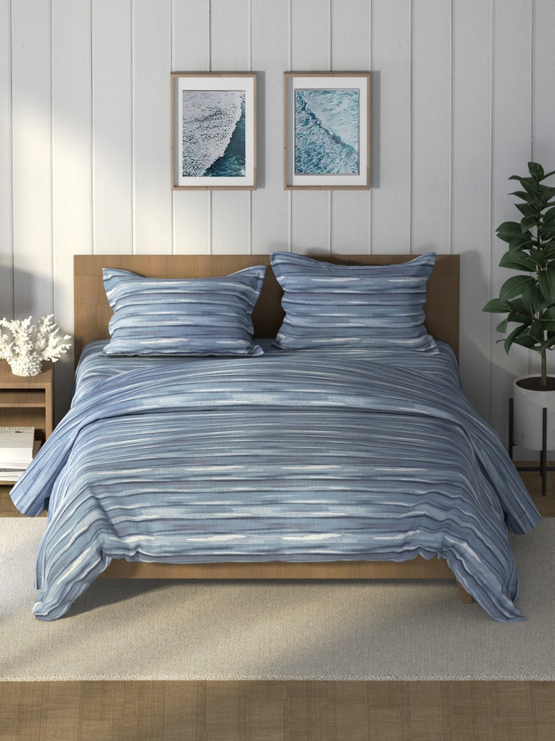 Super Soft 100% Cotton Double Comforter With 1 King Bedsheet And 2 Pillow Covers For All Weather <small> (abstract-indigo)</small>