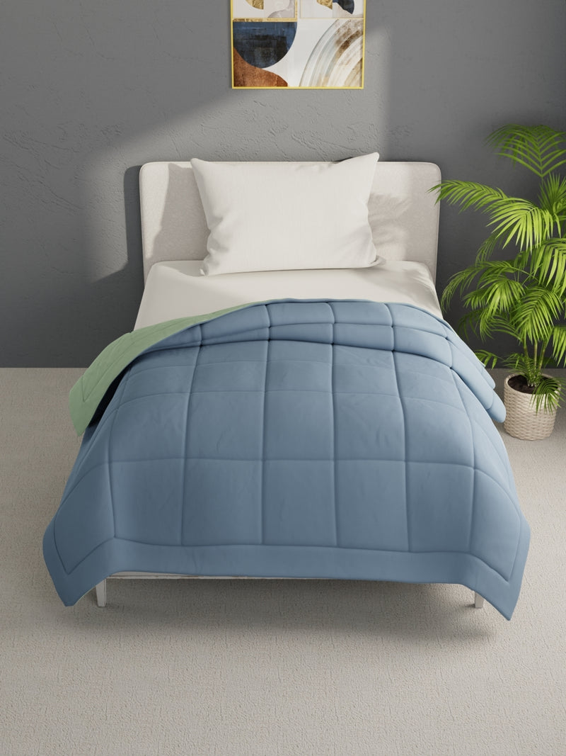 Air Cool Microfiber Reversible Comforter For All Weather <small> (solid-jeanblue/olive)</small>