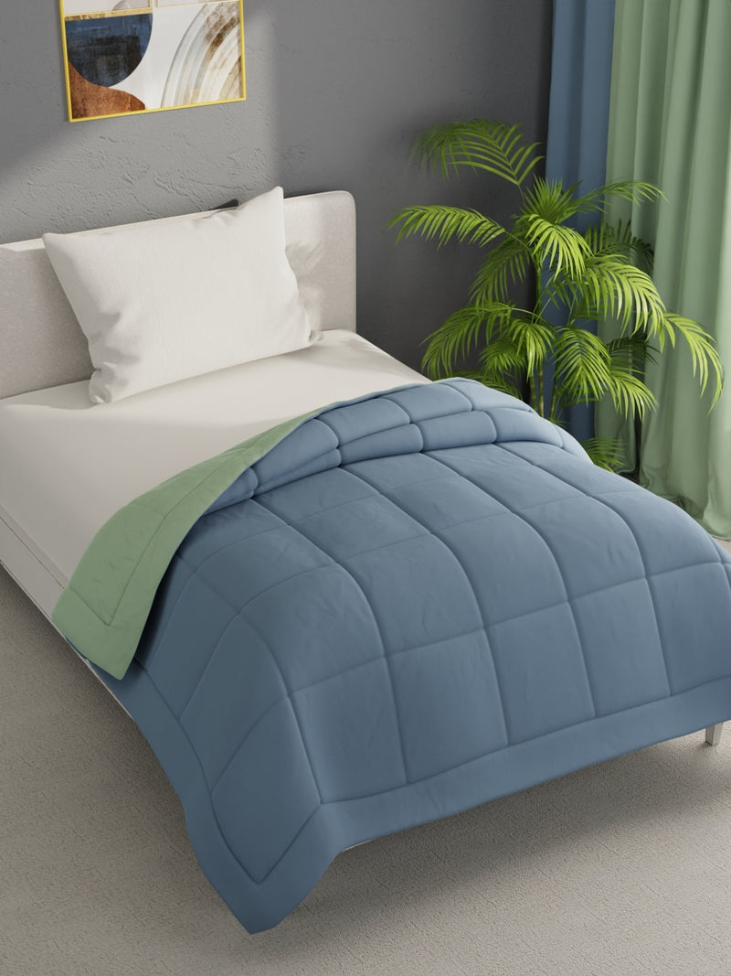Air Cool Microfiber Reversible Comforter For All Weather <small> (solid-jeanblue/olive)</small>