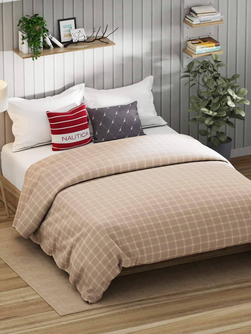 Super Fine 100% Egyptian Satin Cotton Comforter For All Weather <small> (checks-cream)</small>