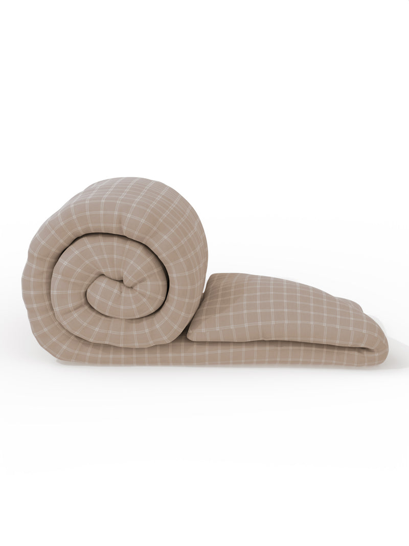 Super Fine 100% Egyptian Satin Cotton Comforter For All Weather <small> (checks-cream)</small>