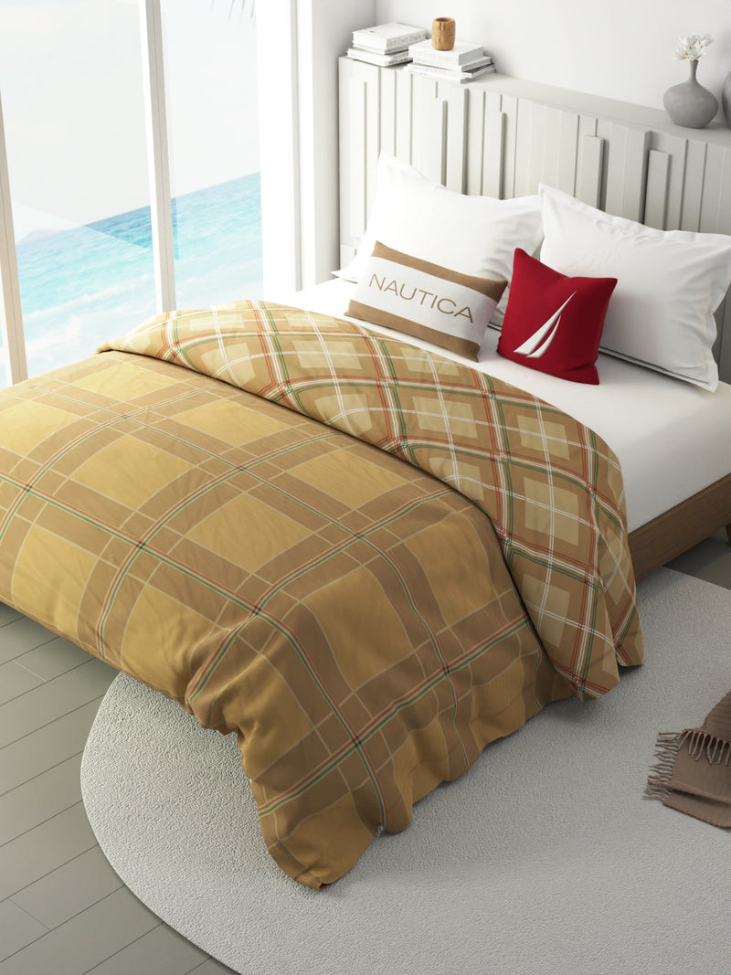 100% Premium Cotton Fabric Comforter For All Weather <small> (checks-sand/multi)</small>