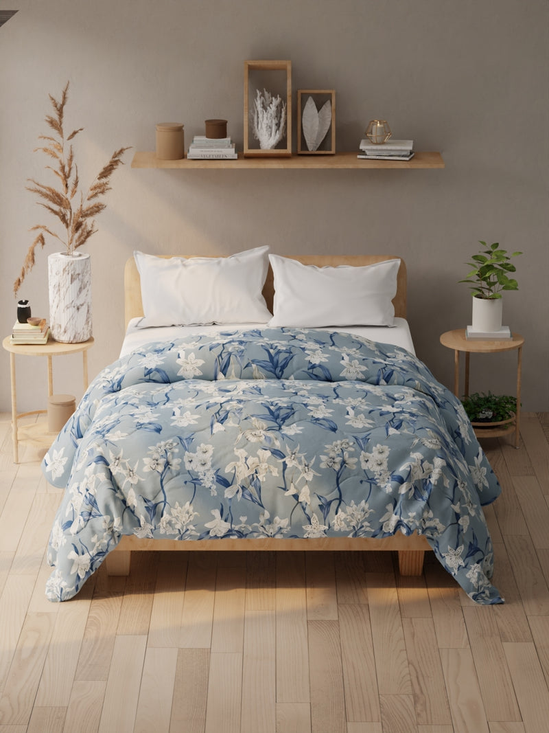 Super Soft Microfiber Double Comforter For All Weather <small> (floral-powerblue)</small>