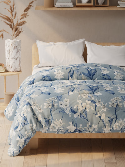 Super Soft Microfiber Double Comforter For All Weather <small> (floral-powerblue)</small>