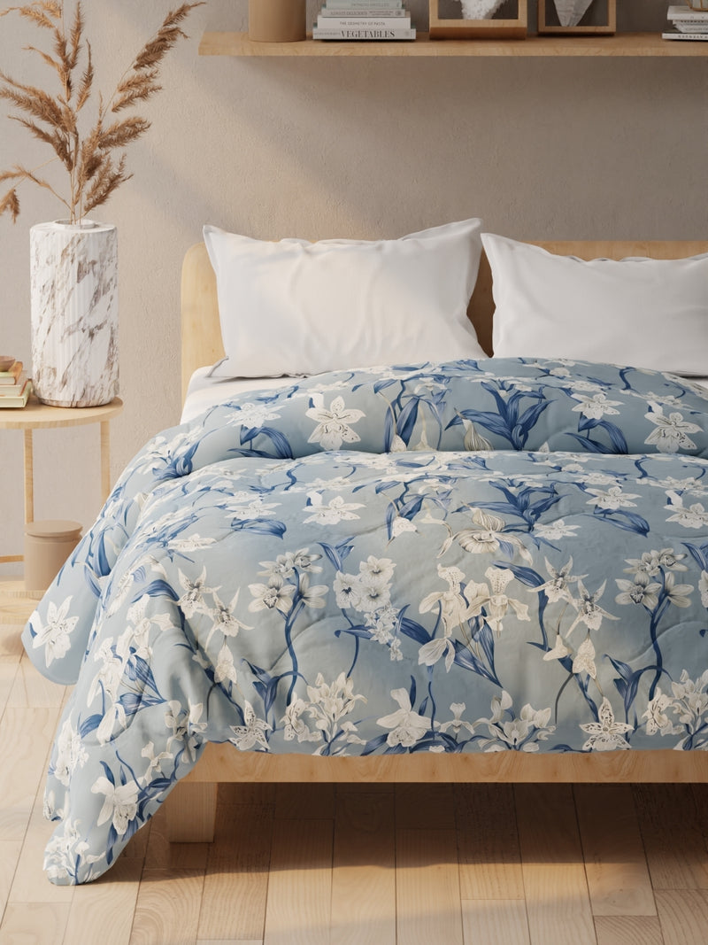 Super Soft Microfiber Double Comforter For All Weather <small> (floral-powerblue)</small>