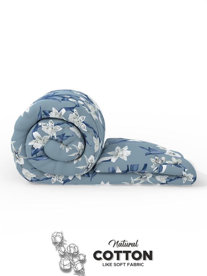 Super Soft Microfiber Double Comforter For All Weather <small> (floral-powerblue)</small>